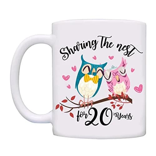 owndis Drinking Cup Sharing The Nest for 20 Years | Anniversary Mug, 11oz, Ceramic, White thumbnail 2