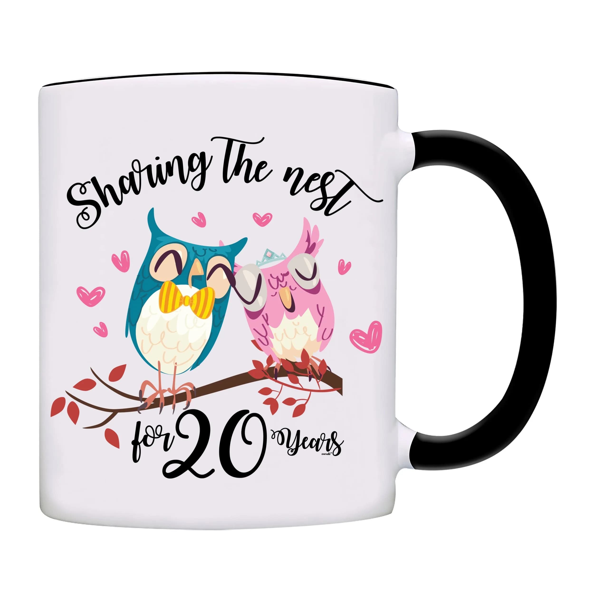 owndis Drinking Cup Sharing The Nest for 20 Years | Anniversary Mug, 11oz, Ceramic, White — Black