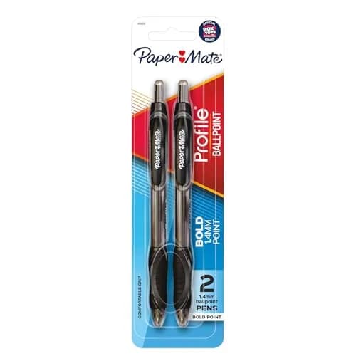 Paper Mate Profile Retractable Ballpoint Pen 2-Pack | Bold Black Ink, 1.4mm Line Width, Refillable, Office & School Supplies thumbnail 1