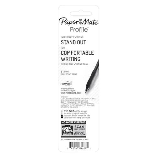 Paper Mate Profile Retractable Ballpoint Pen 2-Pack | Bold Black Ink, 1.4mm Line Width, Refillable, Office & School Supplies thumbnail 5