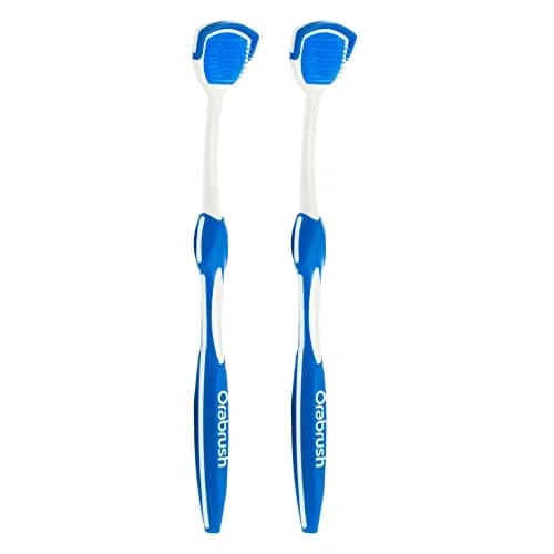 Orabrush Fresh Breath Tongue Cleaner 2 Count | Dual-Action Bristles & Scraper for Fresh Breath thumbnail 1