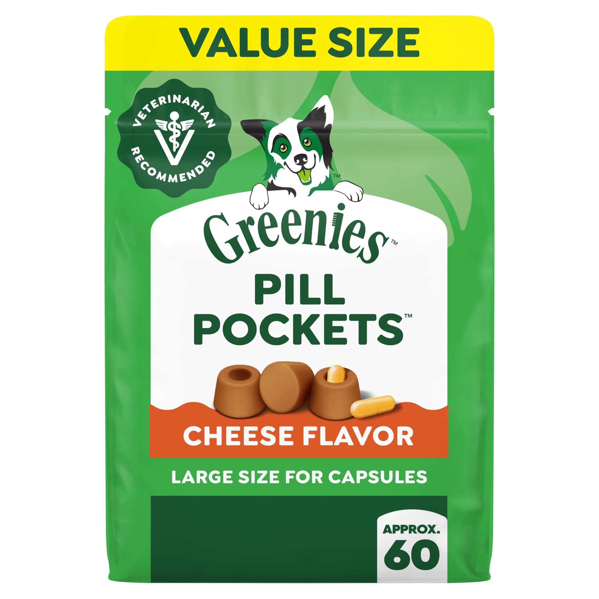 Greenies Pill Pockets Large Size Dog Treats, Cheese Flavor, 60 Count (Pack of 1) | Vet-Recommended Pill Hiders
