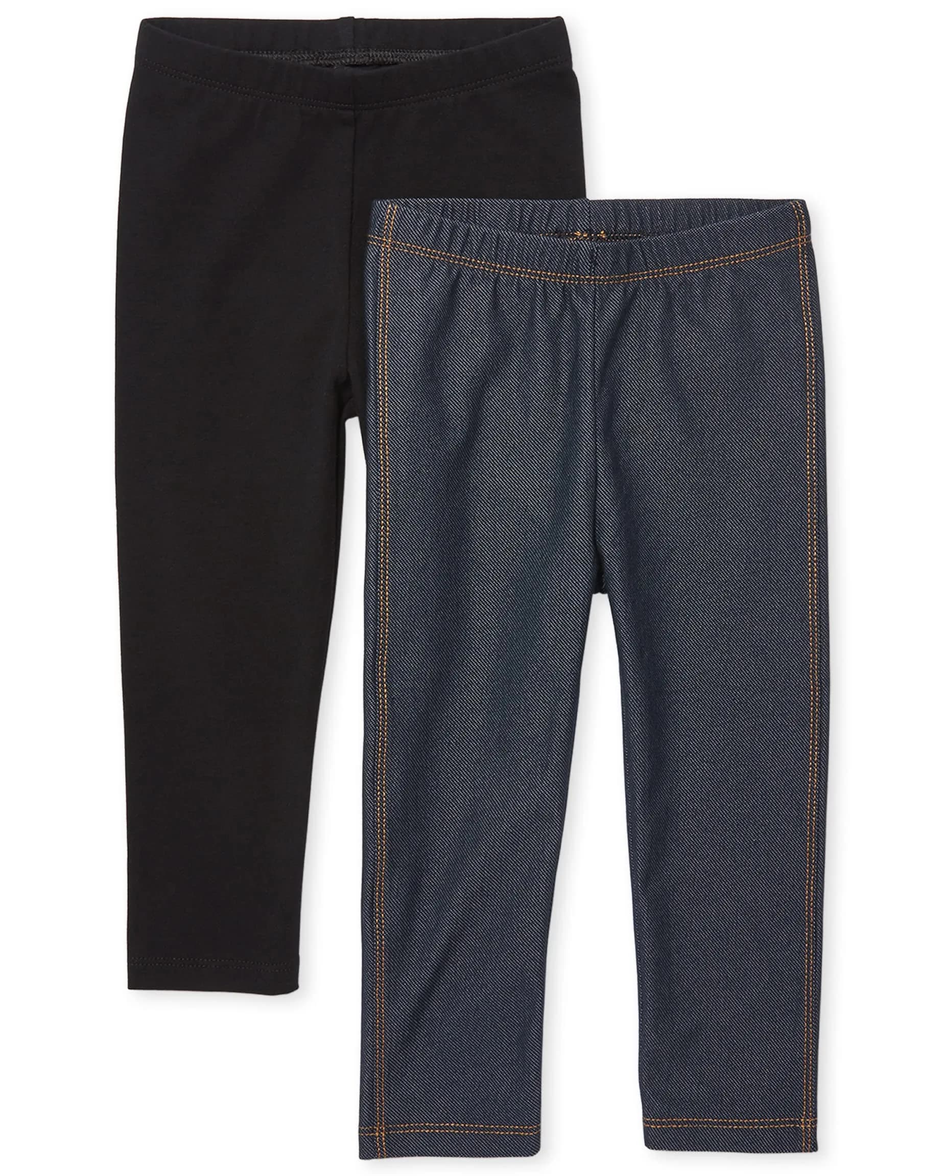 The Children's Place Baby Girls & Toddler Girls Leggings, Black/True Indigo 2 Pack | Slim Fit, Mid Rise, Ankle Length — Black/True Indigo
