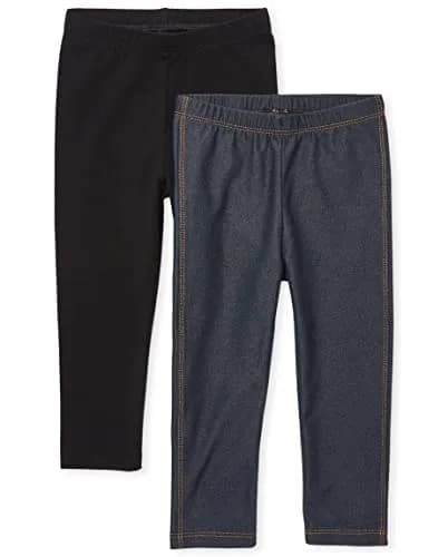 The Children's Place Baby Girls & Toddler Girls Leggings, Black/True Indigo 2 Pack | Slim Fit, Mid Rise, Ankle Length thumbnail 1