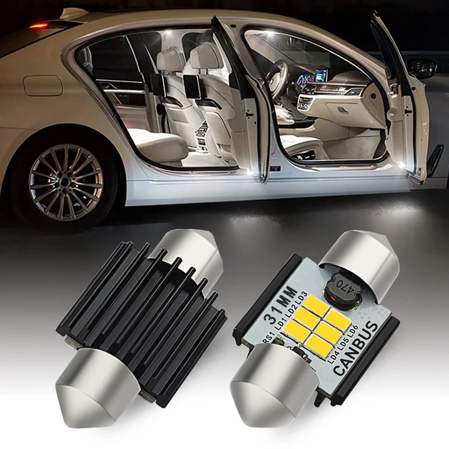 AUXITO Upgraded 31mm Festoon LED Bulbs 1.25 inch (2-Pack, Xenon White) | CANbus Error Free Interior & Exterior Lighting — 2-Pack