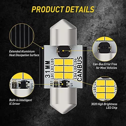 AUXITO Upgraded 31mm Festoon LED Bulbs 1.25 inch (2-Pack, Xenon White) | CANbus Error Free Interior & Exterior Lighting thumbnail 8