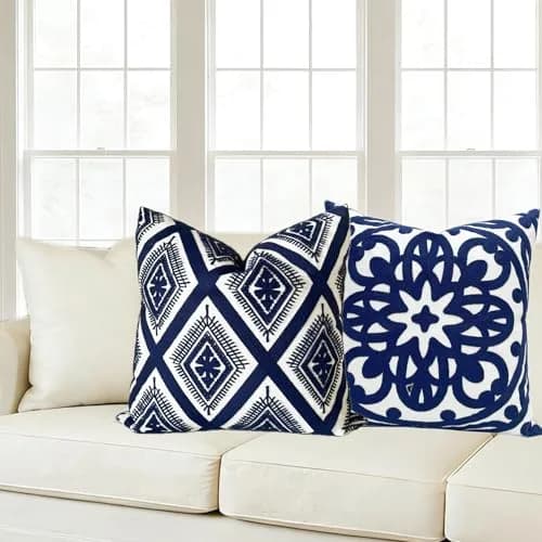 Slow Cow Embroidered Throw Pillow Cover 18 x 18 Inch Navy Blue | Intricate Embroidery for Home Decor thumbnail 5