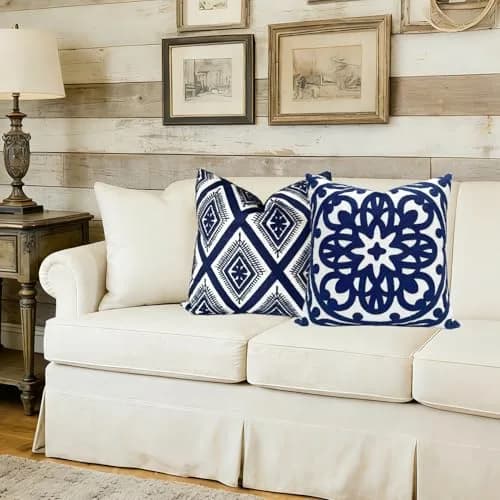 Slow Cow Embroidered Throw Pillow Cover 18 x 18 Inch Navy Blue | Intricate Embroidery for Home Decor thumbnail 7