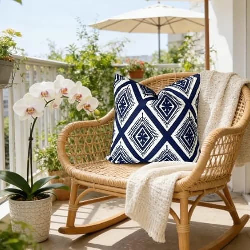 Slow Cow Embroidered Throw Pillow Cover 18 x 18 Inch Navy Blue | Intricate Embroidery for Home Decor thumbnail 8