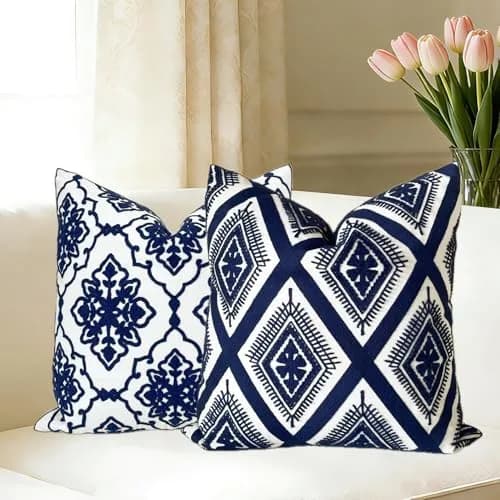 Slow Cow Embroidered Throw Pillow Cover 18 x 18 Inch Navy Blue | Intricate Embroidery for Home Decor thumbnail 9