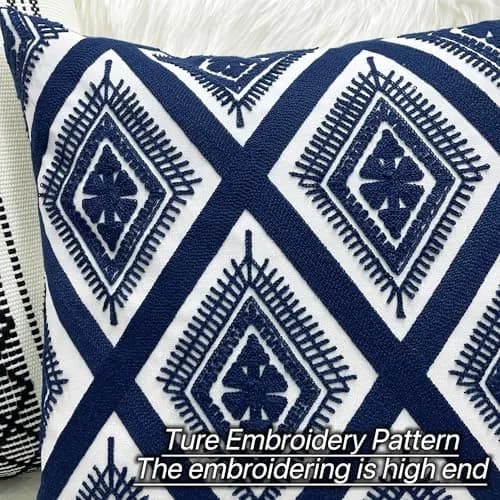 Slow Cow Embroidered Throw Pillow Cover 18 x 18 Inch Navy Blue | Intricate Embroidery for Home Decor thumbnail 2