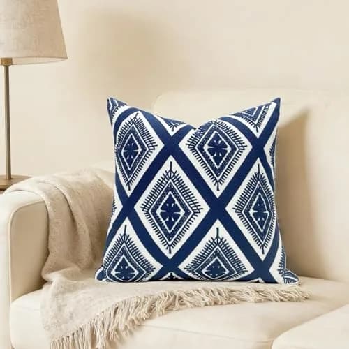 Slow Cow Embroidered Throw Pillow Cover 18 x 18 Inch Navy Blue | Intricate Embroidery for Home Decor thumbnail 3