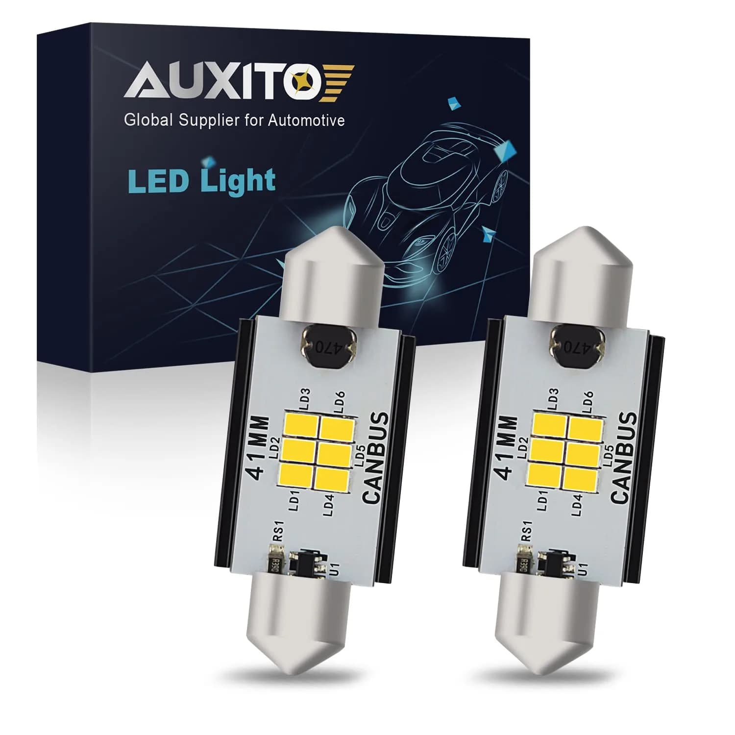 AUXITO Amber Yellow T10 LED Bulb 194 168 W5W Error Free (Pack of 10) | 240LM Super Bright for Car Marker Lights — White / 41mm/578