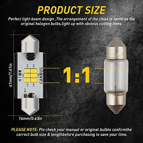 AUXITO 41mm Festoon LED Bulbs Xenon White (1.65 inch / 41mm) | CANbus Error Free Interior Car Lights thumbnail 8
