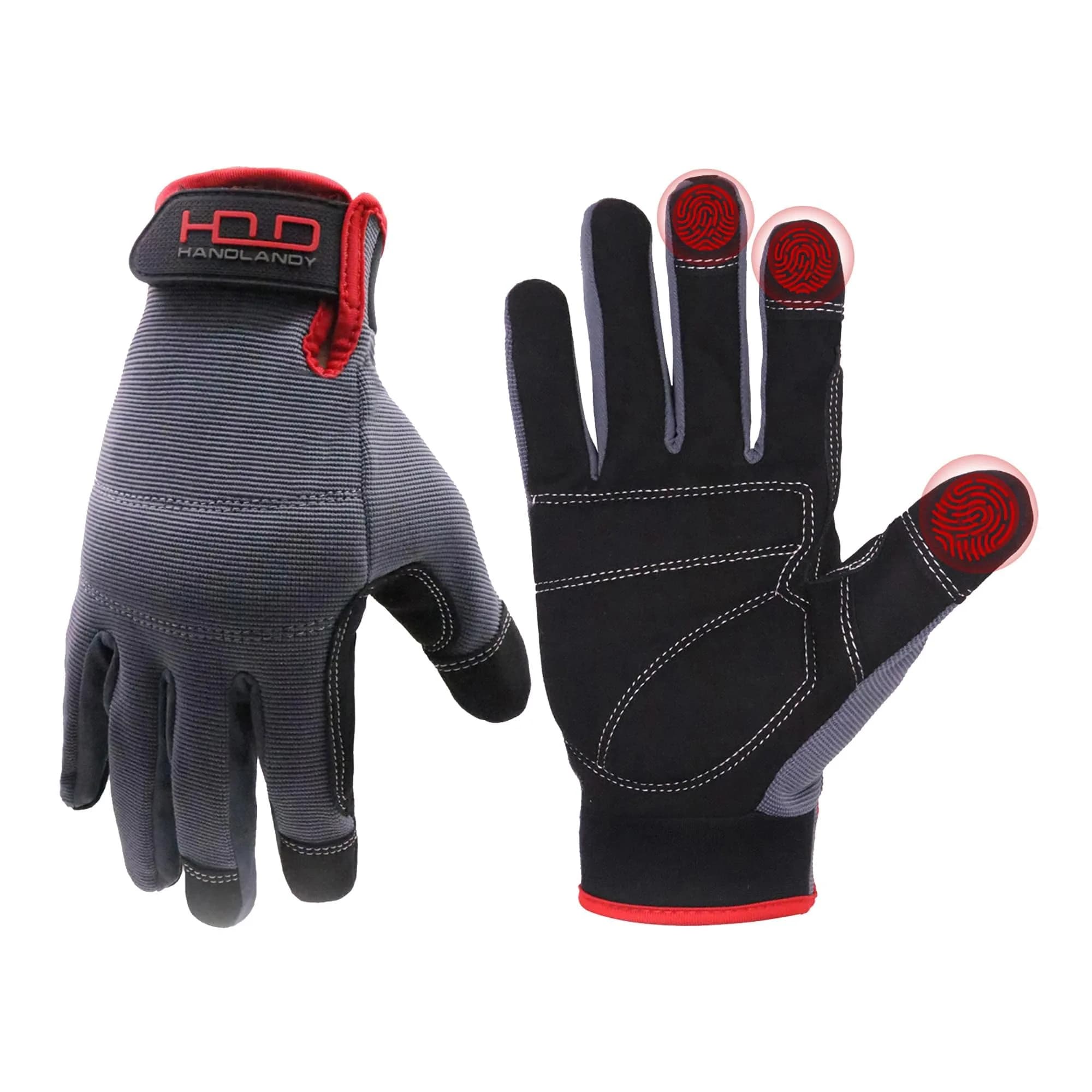 HANDLANDY Men's Work Gloves Touchscreen Synthetic Leather Utility Gloves with Padded Knuckles & Palm (Large, Grey)