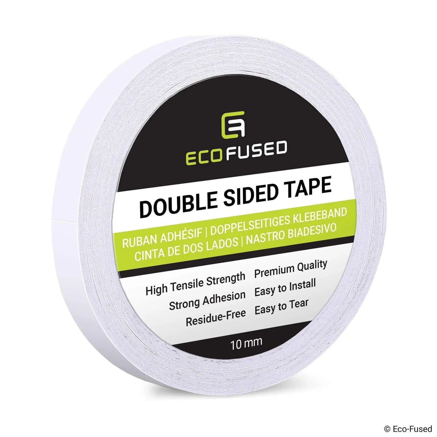 Eco-Fused Premium Double Sided Adhesive Tape 10mm x 50m (0.4" x 55 Yards) | Industrial & Craft Adhesive Roll — 1 Roll .4" X 55 Yards