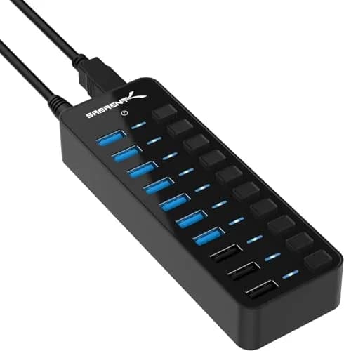 Sabrent 10-Port Powered USB 3.0 Hub with 3 Smart Charging Ports & 60W Adapter | Expands Connectivity for PC, Mac, Linux thumbnail 1