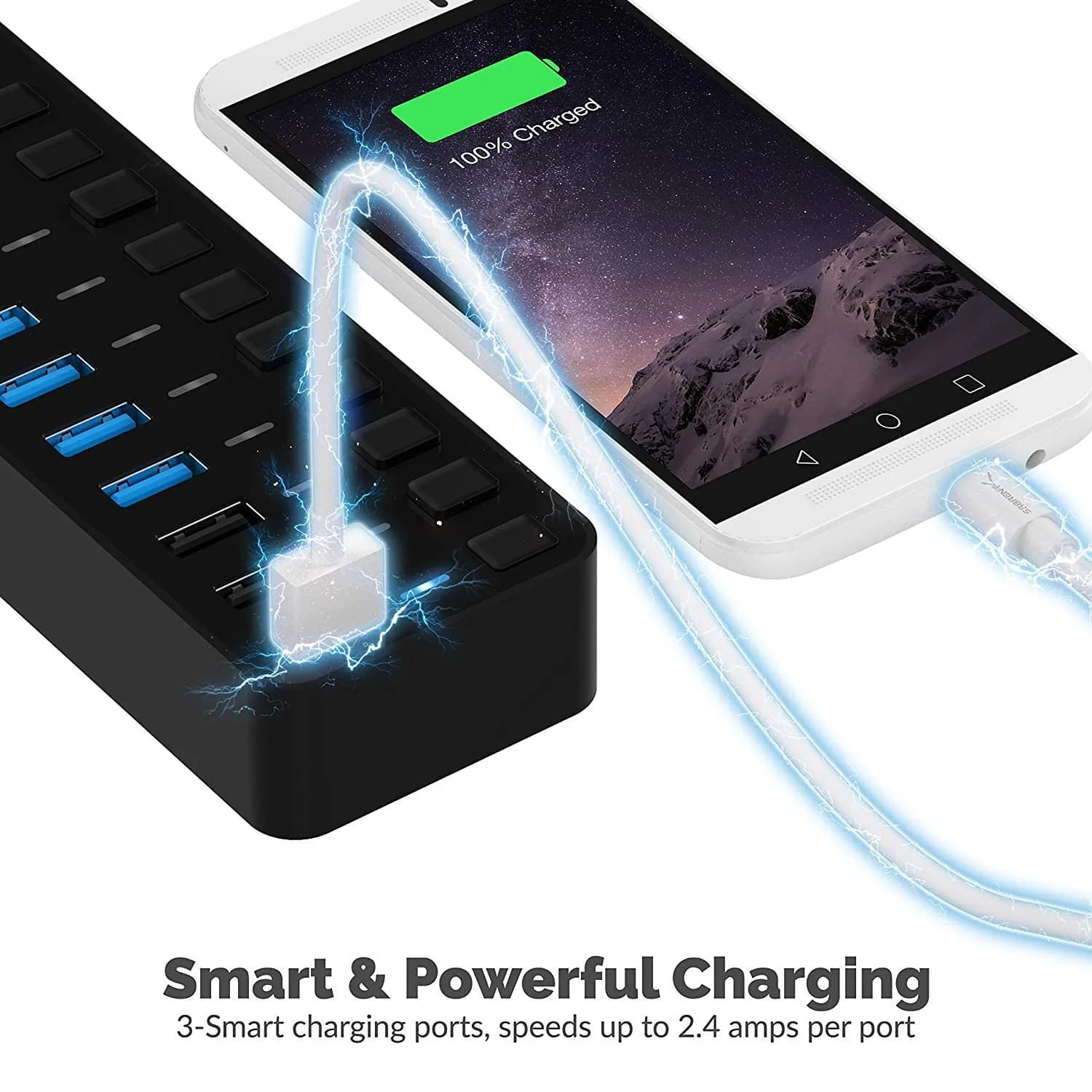 Sabrent 10-Port Powered USB 3.0 Hub with 3 Smart Charging Ports & 60W Adapter | Expands Connectivity for PC, Mac, Linux - view 4
