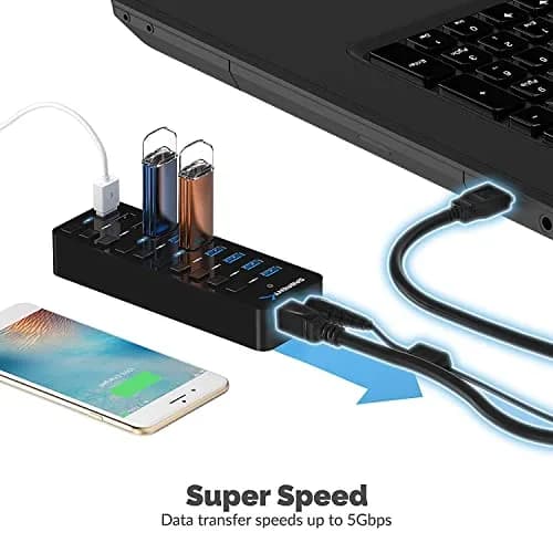 Sabrent 10-Port Powered USB 3.0 Hub with 3 Smart Charging Ports & 60W Adapter | Expands Connectivity for PC, Mac, Linux thumbnail 5