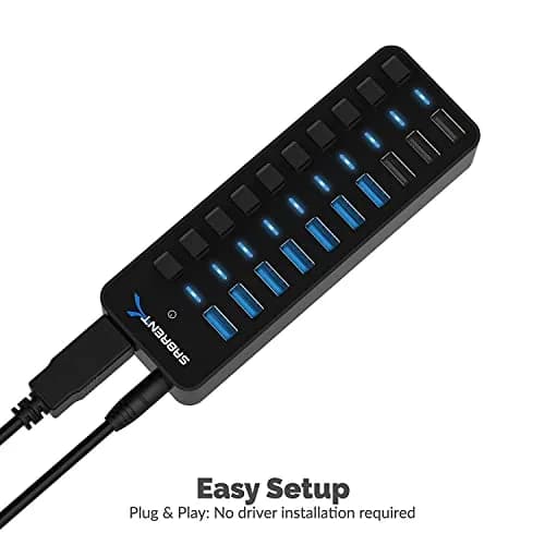 Sabrent 10-Port Powered USB 3.0 Hub with 3 Smart Charging Ports & 60W Adapter | Expands Connectivity for PC, Mac, Linux thumbnail 6
