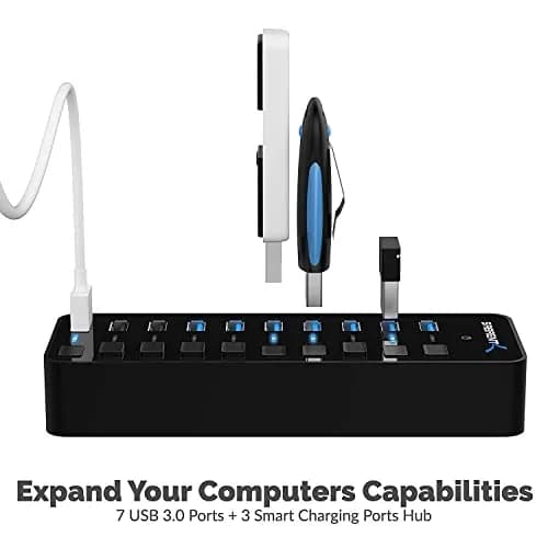 Sabrent 10-Port Powered USB 3.0 Hub with 3 Smart Charging Ports & 60W Adapter | Expands Connectivity for PC, Mac, Linux thumbnail 7