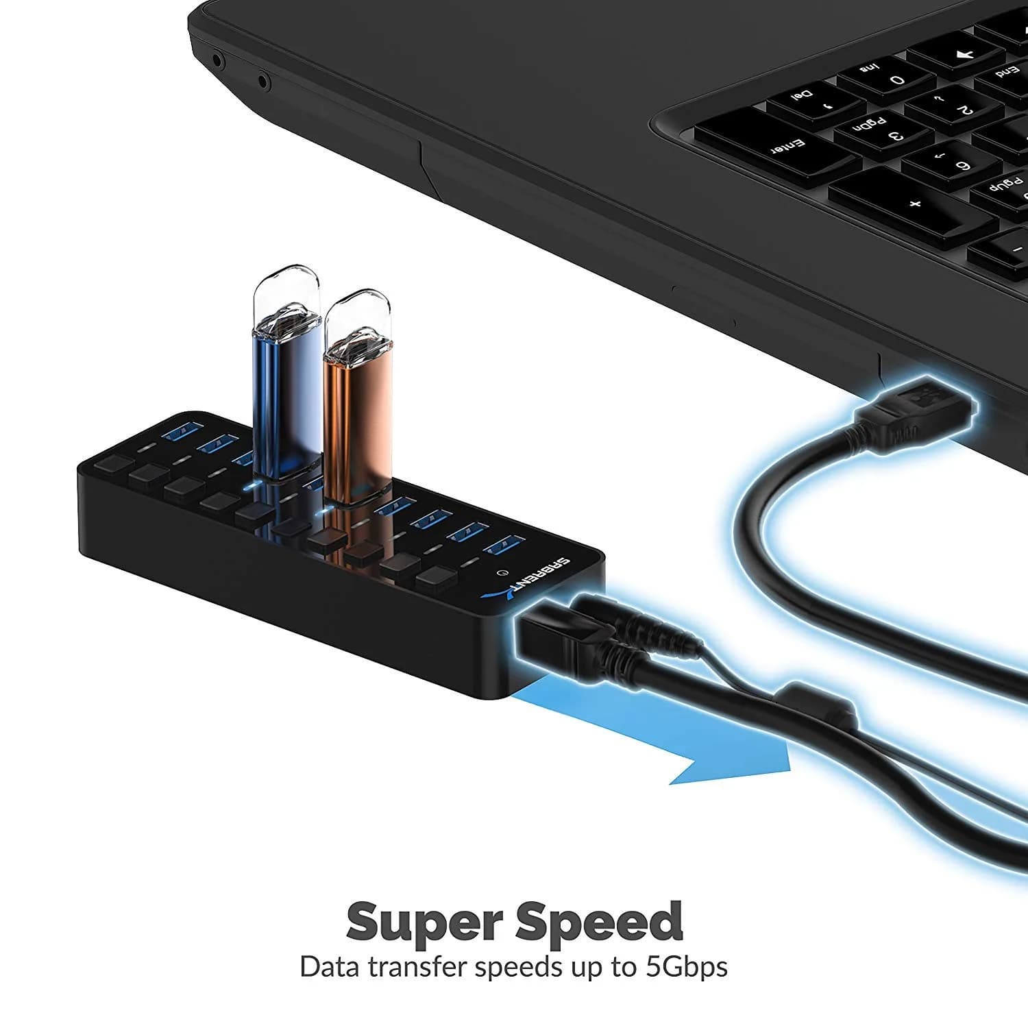 Sabrent 10-Port 60W Powered USB 3.0 Hub with Individual Switches & LEDs | Expands Connectivity for PC & Mac - view 5