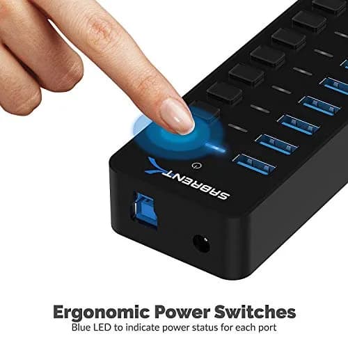 Sabrent 10-Port 60W Powered USB 3.0 Hub with Individual Switches & LEDs | Expands Connectivity for PC & Mac thumbnail 6