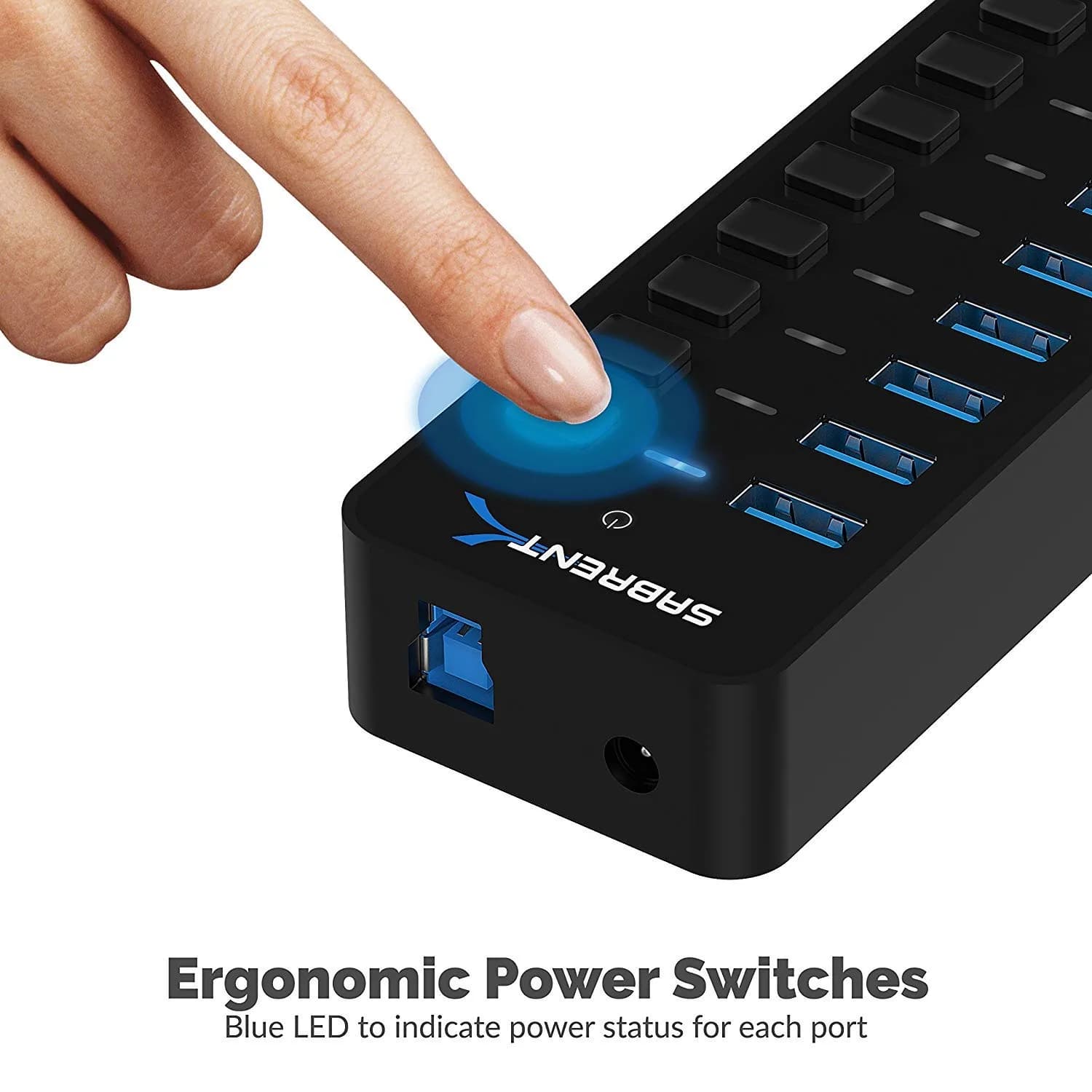 Sabrent 10-Port 60W Powered USB 3.0 Hub with Individual Switches & LEDs | Expands Connectivity for PC & Mac - view 6