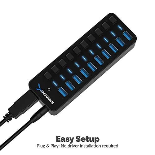 Sabrent 10-Port 60W Powered USB 3.0 Hub with Individual Switches & LEDs | Expands Connectivity for PC & Mac thumbnail 3