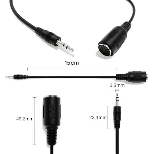 ExcelValley 5 Pin DIN MIDI Adapter Breakout Cable - 15cm (5.91" | 0.49ft) - Black thumbnail 2