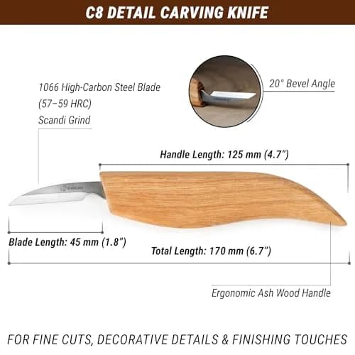 BeaverCraft Wood Chip Carving Knife C8 1.8" | Fine Detail Wood Carving Tool for Beginners & Kids thumbnail 2