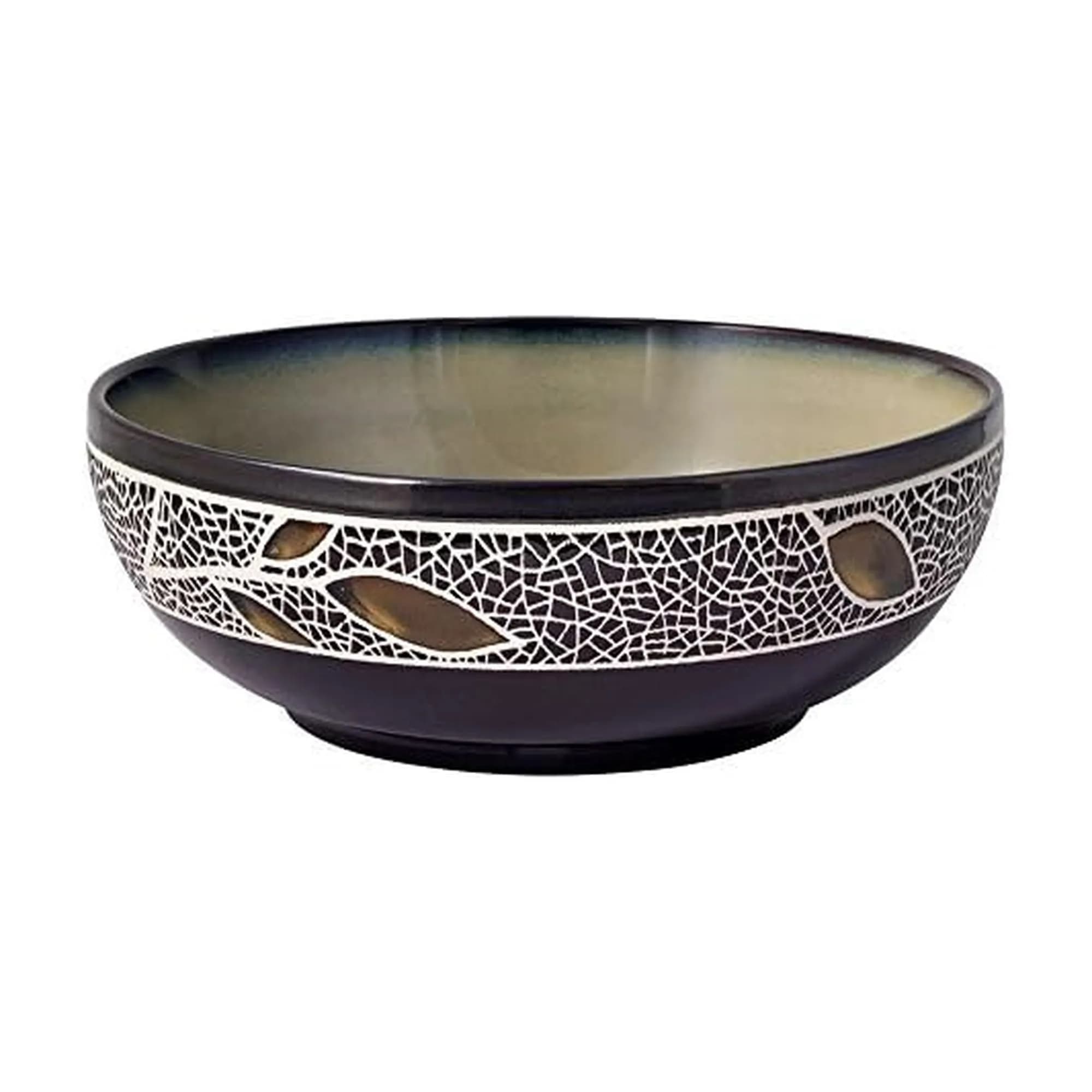 Gourmet Basics Alexandria Serving Bowl 9 inch | Handcrafted Stoneware, 64 oz, Microwave & Dishwasher Safe — Beige, Espresso