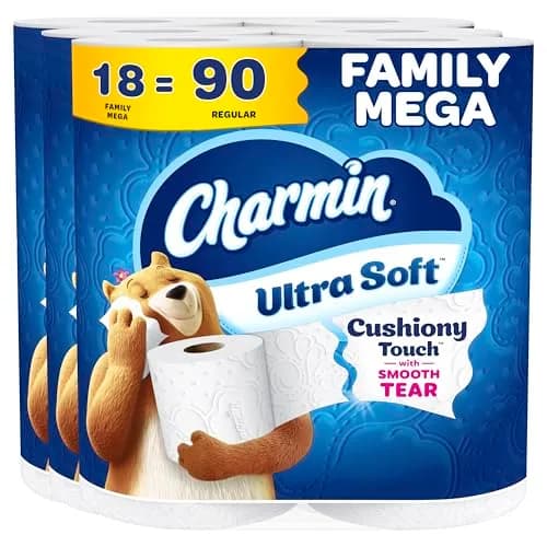 Charmin Ultra Soft Cushiony Touch Toilet Paper, 18 Family Mega Rolls (4806 Sheets Total) | 2-Ply, Unscented, Septic-Safe thumbnail 1