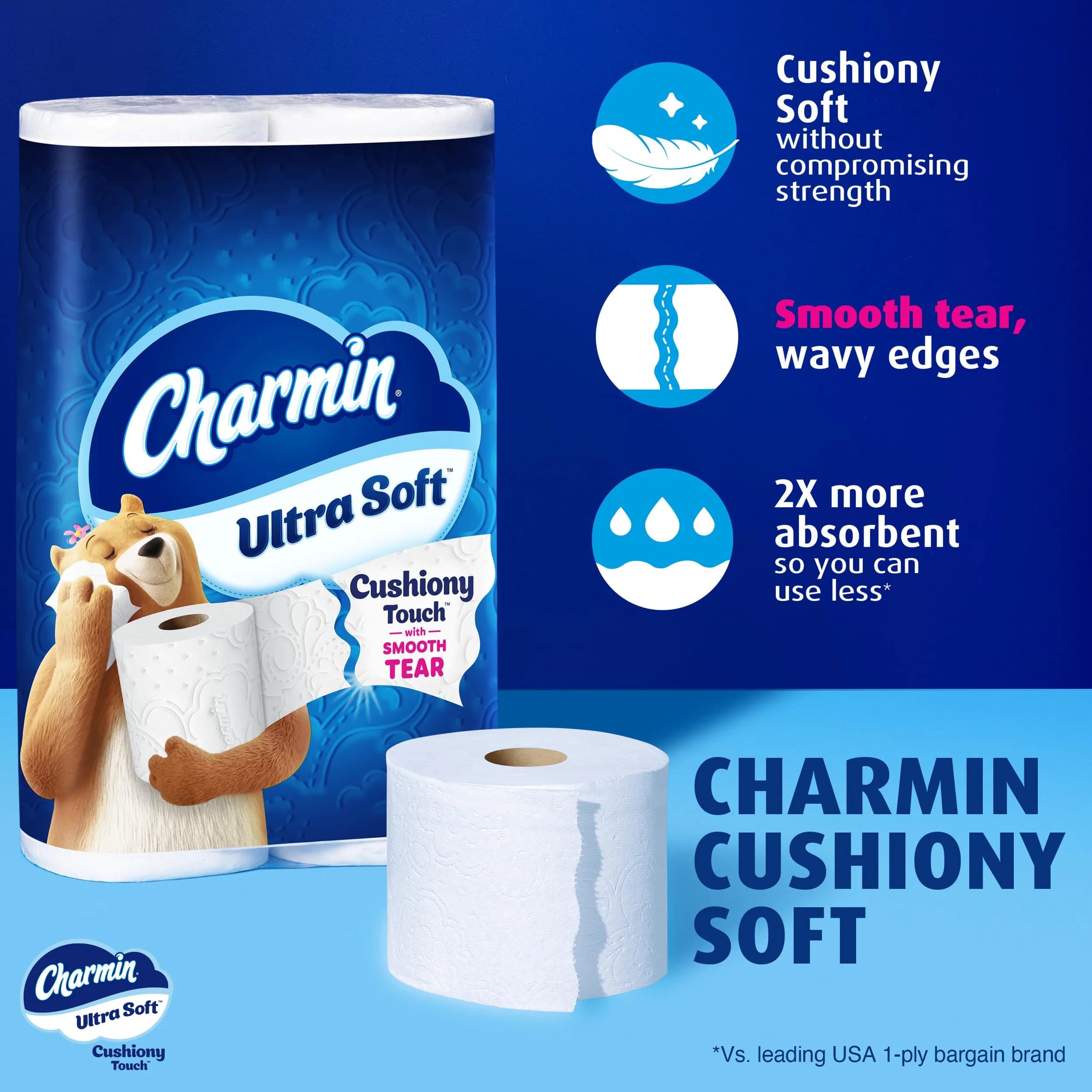 Charmin Ultra Soft Cushiony Touch Toilet Paper, Family Mega 18-Roll Pack | 2-Ply, 267 Sheets Per Roll - view 2