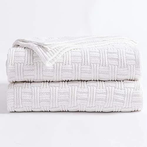Longhui bedding Pure White Cotton Cable Knit Throw Blanket 50x60 Inch | Cozy, Durable & All-Season thumbnail 1
