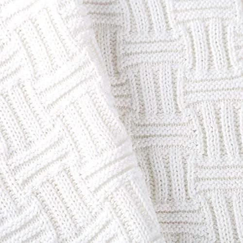 Longhui bedding Pure White Cotton Cable Knit Throw Blanket 50x60 Inch | Cozy, Durable & All-Season thumbnail 4