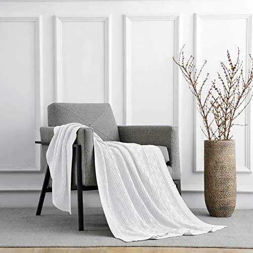 Longhui bedding Pure White Cotton Cable Knit Throw Blanket 50x60 Inch | Cozy, Durable & All-Season thumbnail 5