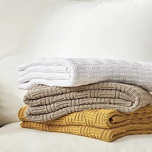 Longhui bedding Pure White Cotton Cable Knit Throw Blanket 50x60 Inch | Cozy, Durable & All-Season thumbnail 6