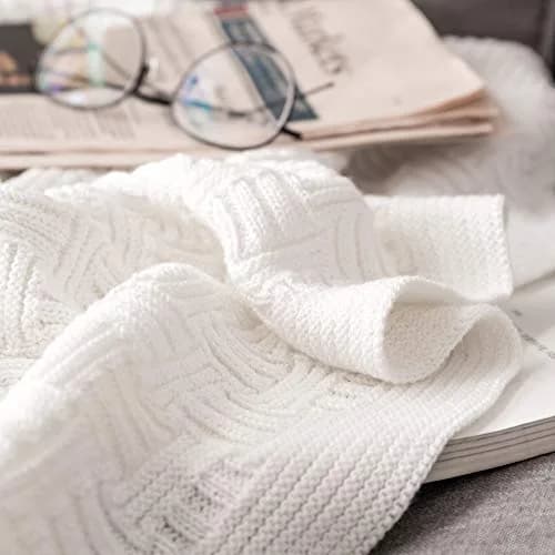 Longhui bedding Pure White Cotton Cable Knit Throw Blanket 50x60 Inch | Cozy, Durable & All-Season thumbnail 7