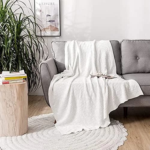 Longhui bedding Pure White Cotton Cable Knit Throw Blanket 50x60 Inch | Cozy, Durable & All-Season thumbnail 8