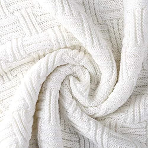 Longhui bedding Pure White Cotton Cable Knit Throw Blanket 50x60 Inch | Cozy, Durable & All-Season thumbnail 2