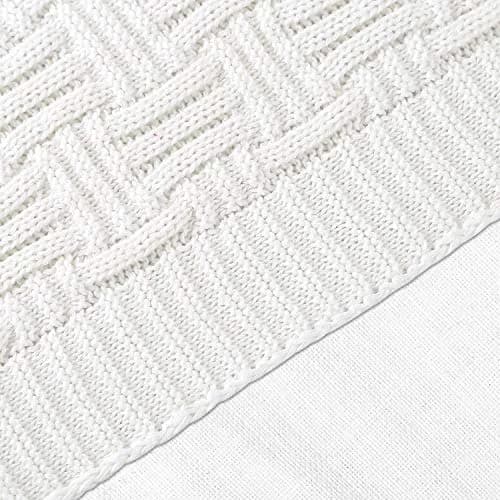 Longhui bedding Pure White Cotton Cable Knit Throw Blanket 50x60 Inch | Cozy, Durable & All-Season thumbnail 3