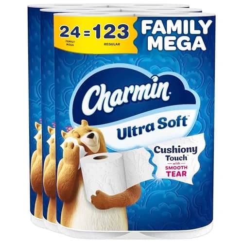 Charmin Ultra Soft Cushiony Touch Toilet Paper 24 Family Mega Rolls (6408 Sheets) | 2-Ply, Clog-Safe, Septic-Safe thumbnail 1