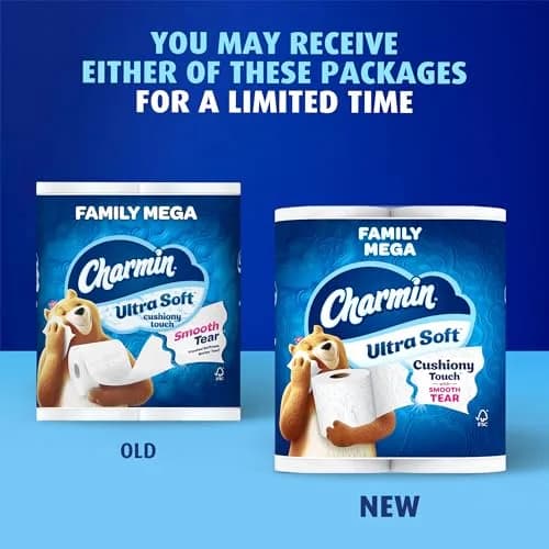 Charmin Ultra Soft Cushiony Touch Toilet Paper 24 Family Mega Rolls (6408 Sheets) | 2-Ply, Clog-Safe, Septic-Safe thumbnail 2