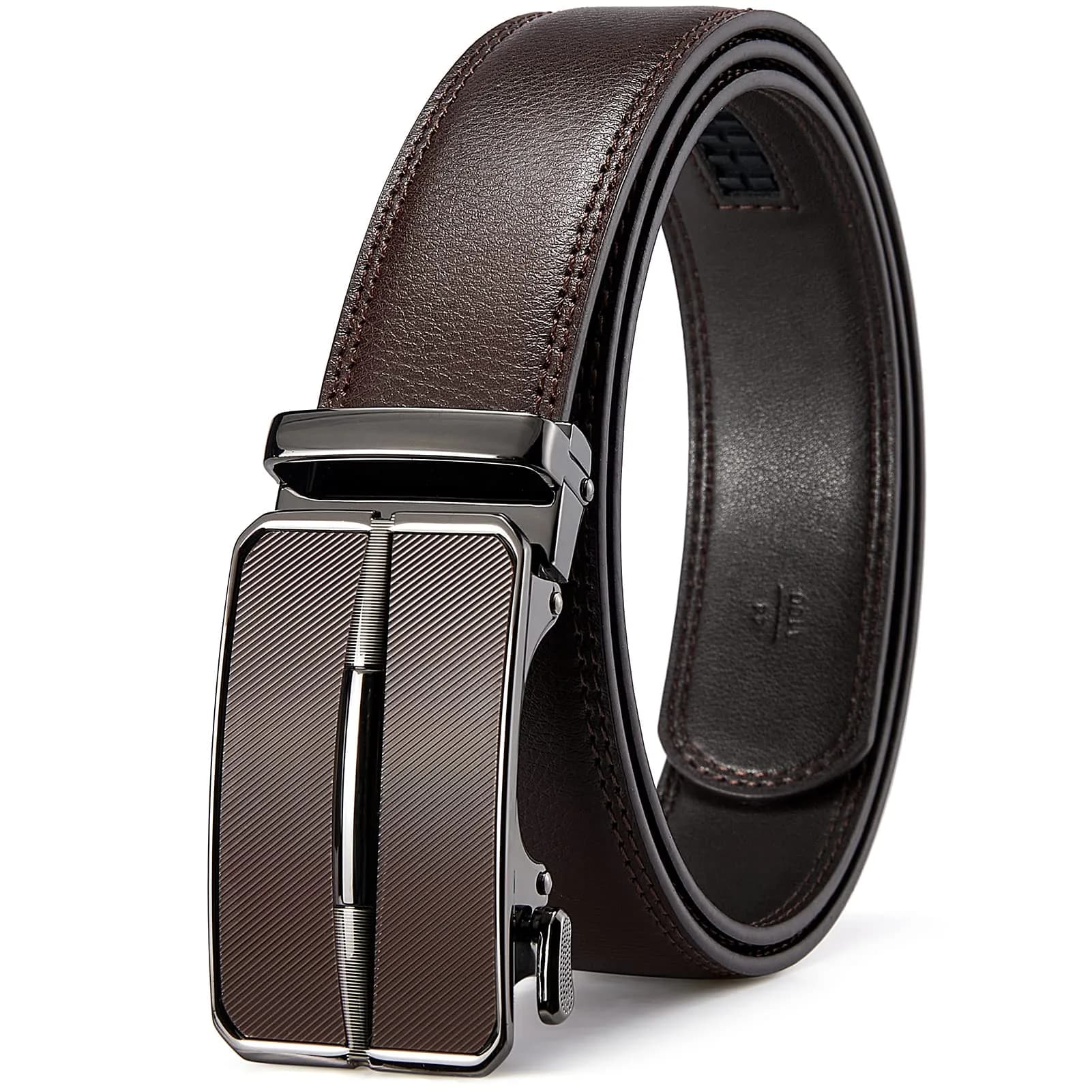 BOSTANTEN Ratchet Leather Belt for Men, 32"-38" Waist Adjustable, 1.38" (35mm) Width | Cuttable Design for Custom Fit — 005-coffee