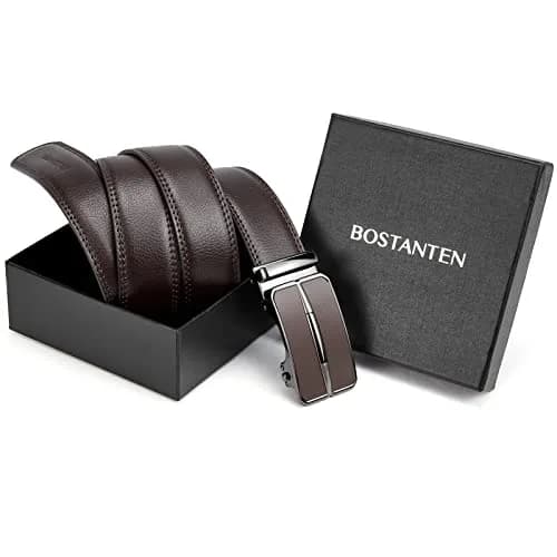 BOSTANTEN Ratchet Leather Belt for Men, 32"-38" Waist Adjustable, 1.38" (35mm) Width | Cuttable Design for Custom Fit thumbnail 6