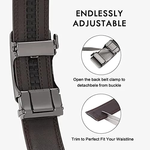 BOSTANTEN Ratchet Leather Belt for Men, 32"-38" Waist Adjustable, 1.38" (35mm) Width | Cuttable Design for Custom Fit thumbnail 2