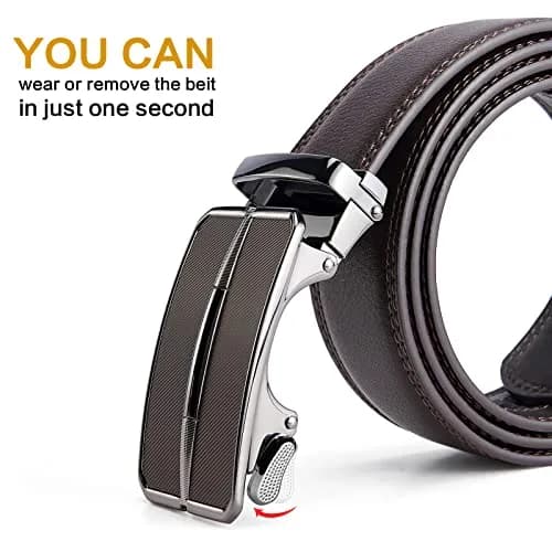 BOSTANTEN Ratchet Mens Belt Leather Trim to Fit 1 3/8" (3.5 cm) Gift Boxed | Adjustable Automatic Buckle for Dress & Casual Wear thumbnail 4