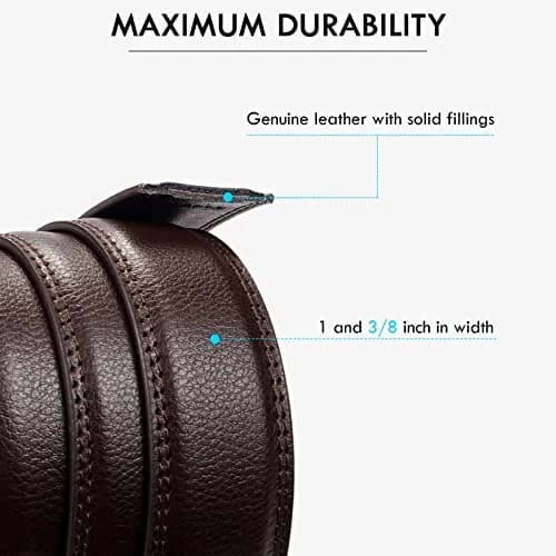 BOSTANTEN Ratchet Mens Belt Leather Trim to Fit 1 3/8" (3.5 cm) Gift Boxed | Adjustable Automatic Buckle for Dress & Casual Wear thumbnail 3