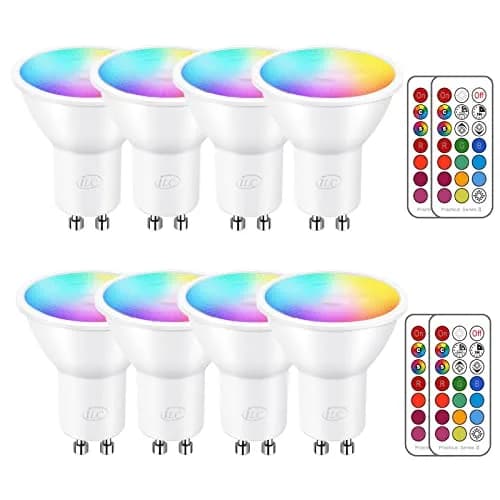ILC GU10 LED Color Changing Light Bulb 5W RGB + 2700K Warm White, 450 Lumens, 45° Beam Angle, Pack of 8 | Dimmable with Remote Control thumbnail 1
